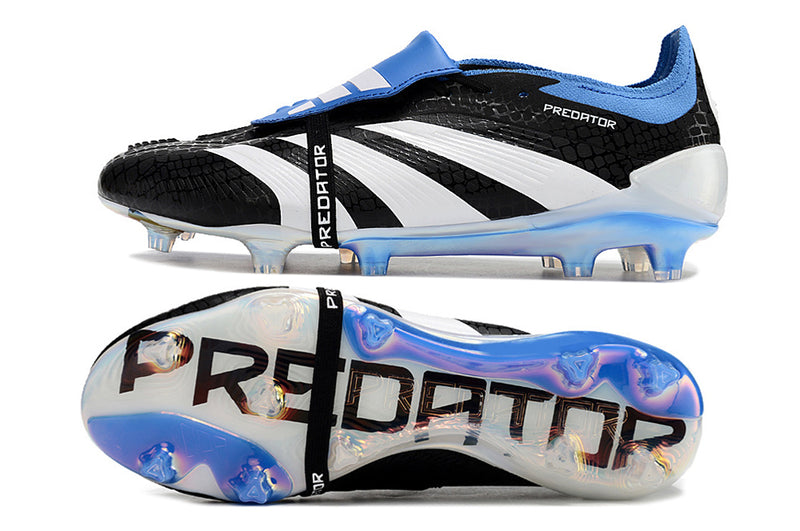 Chuteira Adidas Predator Elite Tongue FG - Preta, Branca e Azul