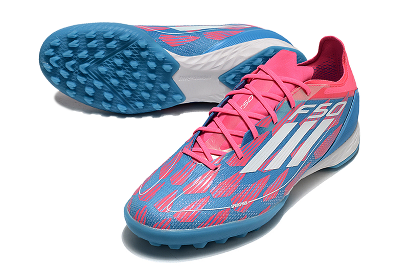 Chuteira Society Adidas F50 TF - Rosa e Azul