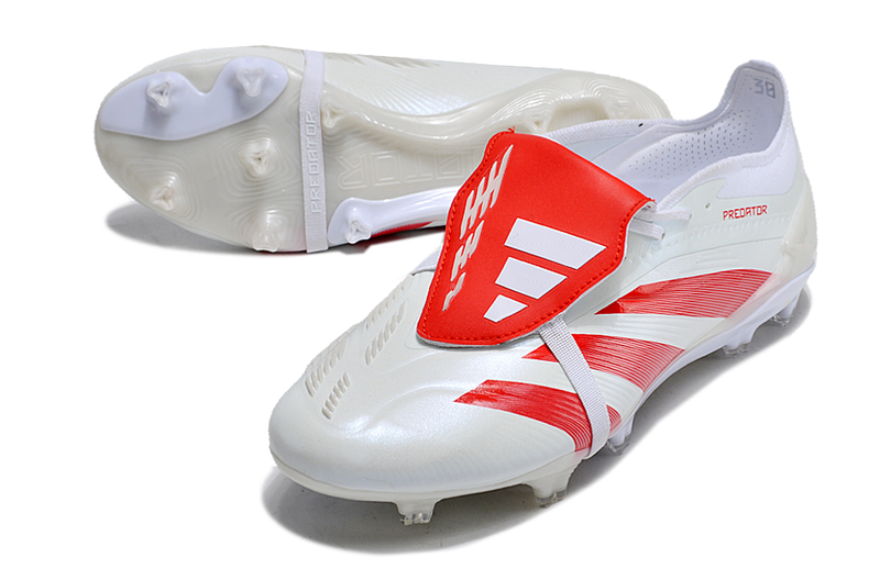 Chuteira Adidas Predator Elite Tongue FG - Branca e Vermelha