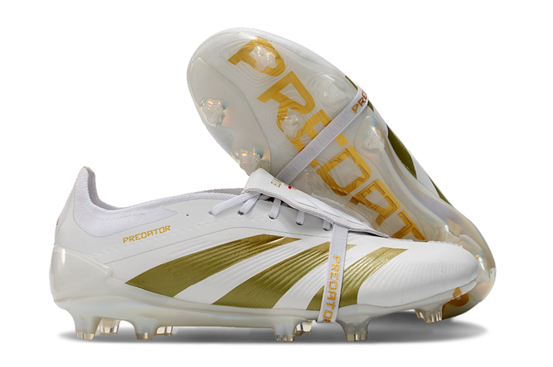 Chuteira Adidas Predator Elite Tongue FG - Branca e Dourada