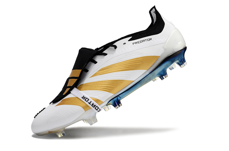 Chuteira Adidas Predator Elite Tongue FG - Branca e Dourada