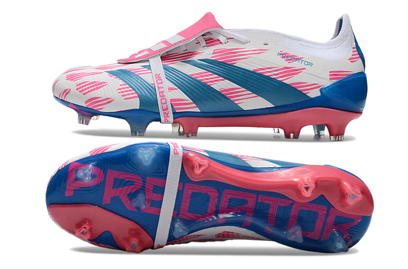 Chuteira Adidas Predator Elite Tongue FG - Branca, Azul e Rosa