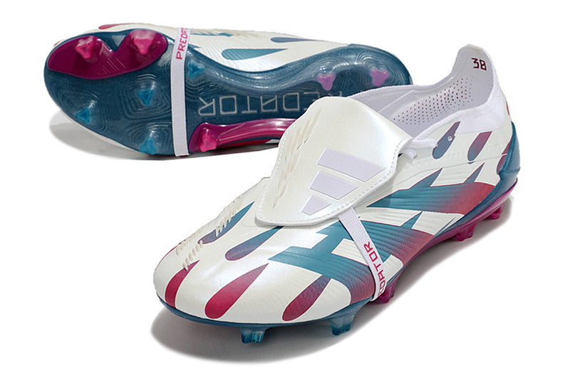 Chuteira Adidas Predator Elite Tongue FG - Branca, Rosa e Azul