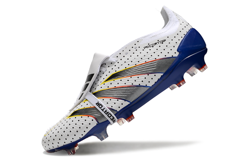 Chuteira Adidas Predator Elite Tongue FG - Branca, Azul e Cinza