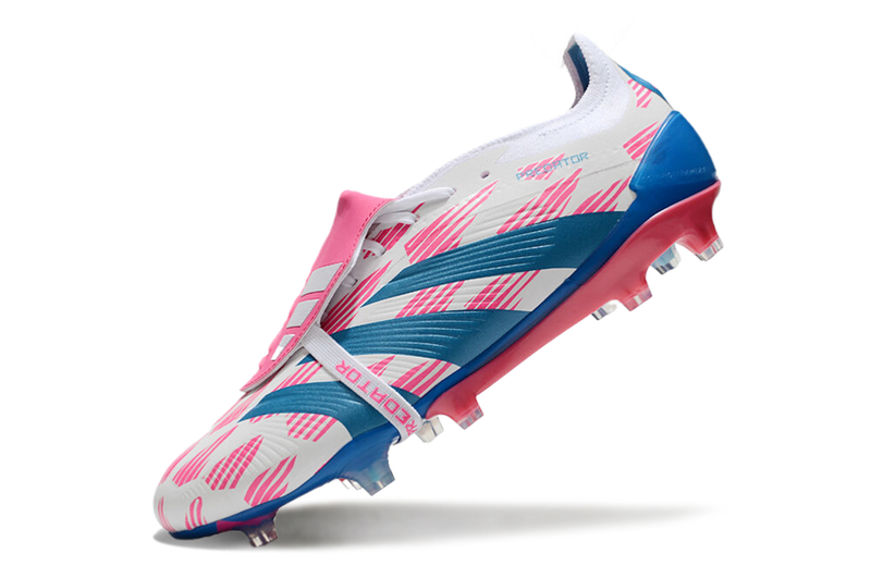 Chuteira Adidas Predator Elite Tongue FG - Branca, Azul e Rosa