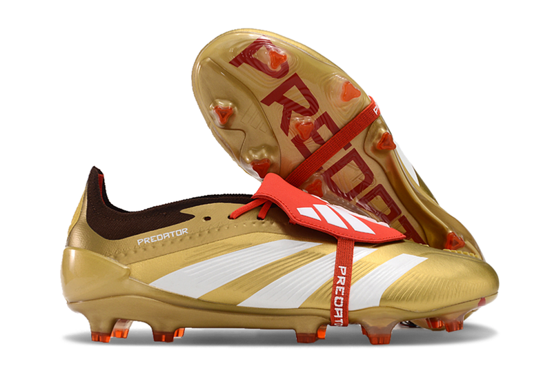 Chuteira Adidas Predator Elite Tongue FG - Dourada e Branca