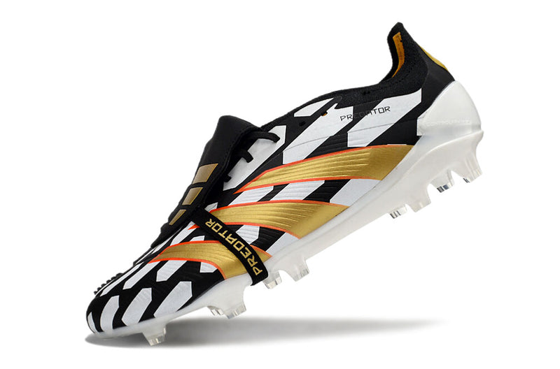 Chuteira Adidas Predator Elite Tongue FG - Branca, Preta e Dourada