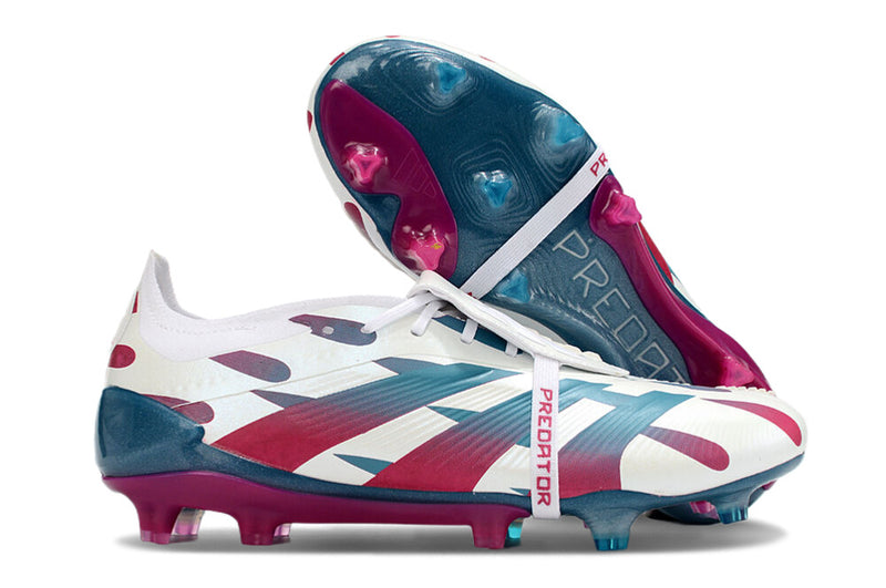 Chuteira Adidas Predator Elite Tongue FG - Branca, Rosa e Azul