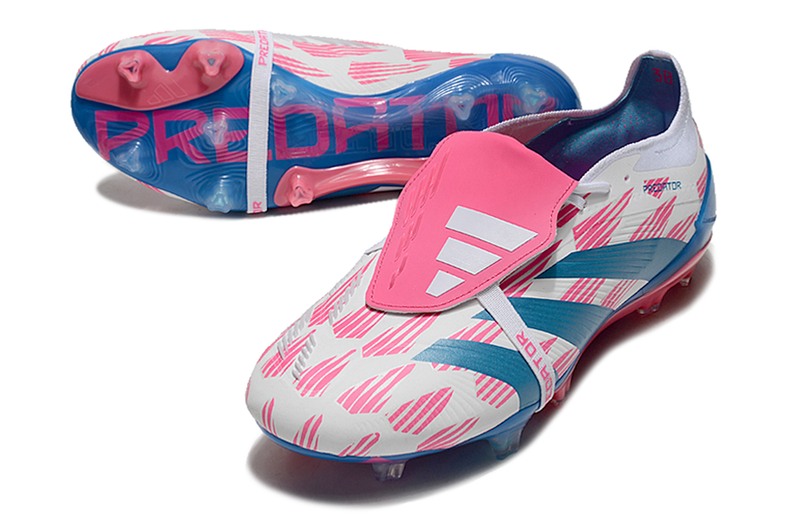 Chuteira Adidas Predator Elite Tongue FG - Branca, Azul e Rosa